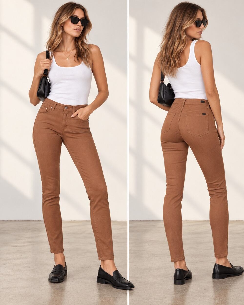 7 For All Mankind Coated Skinny Jeans Cognac Brown 90s minimalist High Rise 27